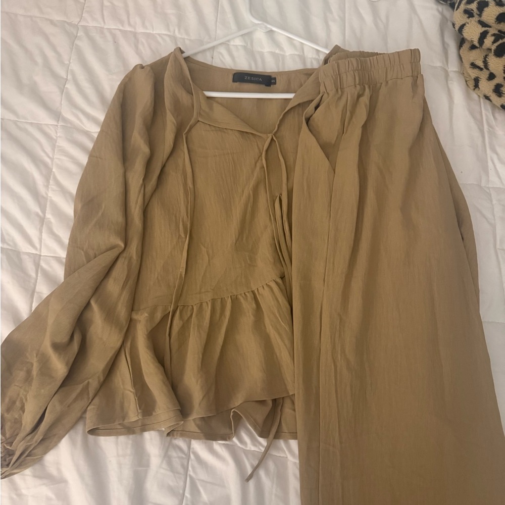Amazon Tan Wide Leg Pants & Jumpsuit Set